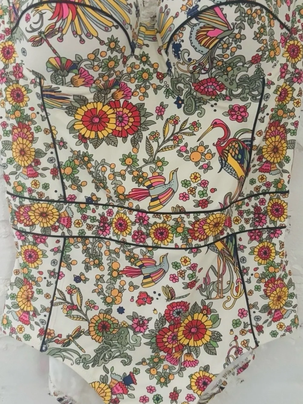 Tory Burch White One-Piece Swimsuit with Multicolor Floral Print